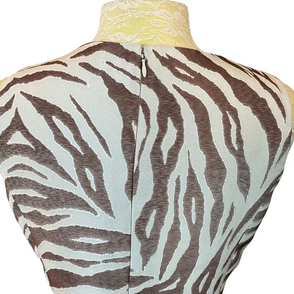 Anne Klein Sleeveless Brown & White Zebra Print Lined Sheath Dress Size 8 - Picture 6 of 11